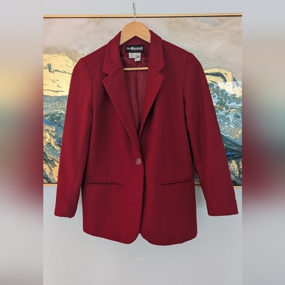 Sag Harbor Petite 100% Wool Red Blazer Woman's Size 4P